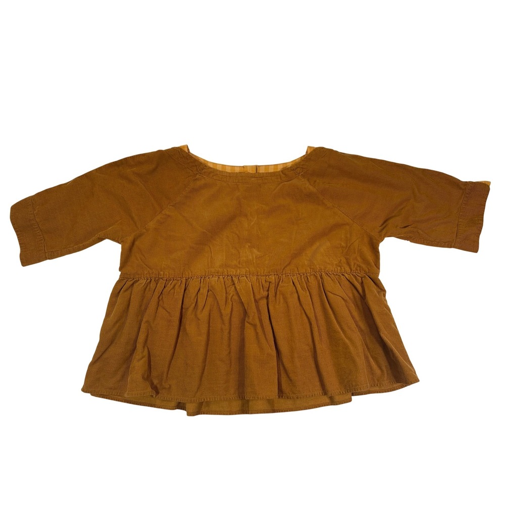 Maeve by Anthropologie Mustard Corduroy Peplum Top Button Back Brown Gold Small
